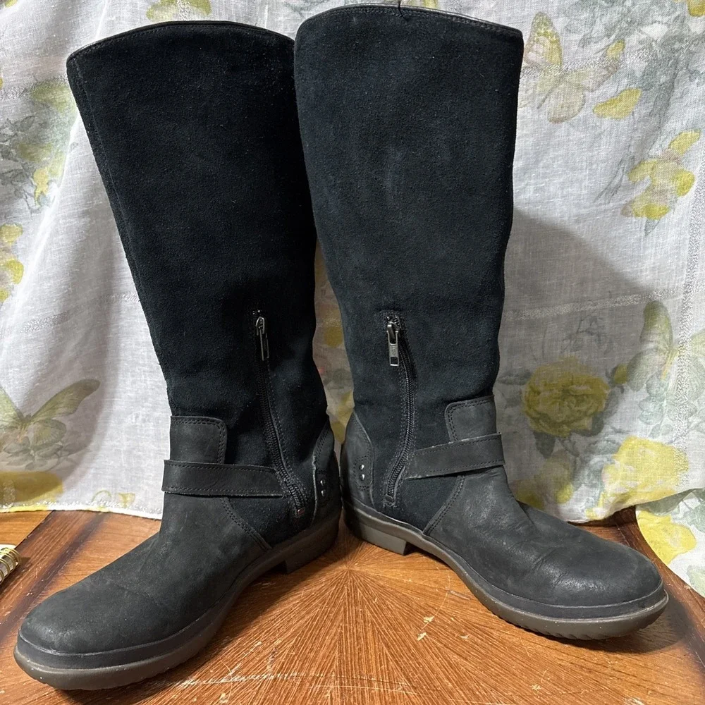Ugg‎ Thomsen Tall Black Suede Leather Knee High Riding Waterproof Boots Size 8